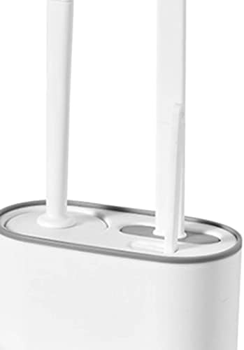 HERCHR Long Handle Toilet Brush and Holder Set - White Deep Cleaning