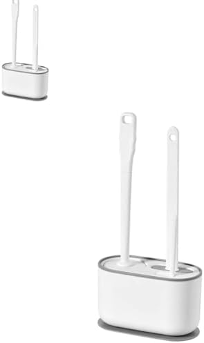 HERCHR Long Handle Toilet Brush and Holder Set - White Deep Cleaning