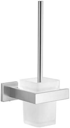 TINYROW Toilet Brush with Glass Holder and Brushed Nickel Mount