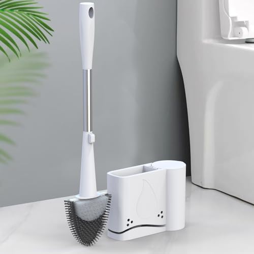 Toilet Brush and Holder Set with 2 in 1 Brush Head