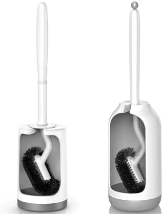 HAMITOR Toilet Brush Holder Set - 2 Pack Modern White Design