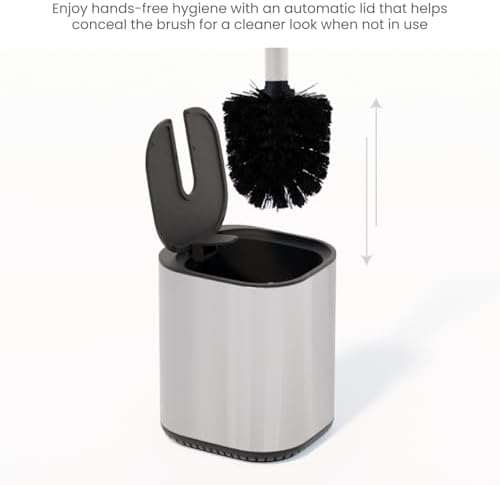 Home Zone Living Toilet Brush with Automatic Lid and Stainless Steel Handle 1