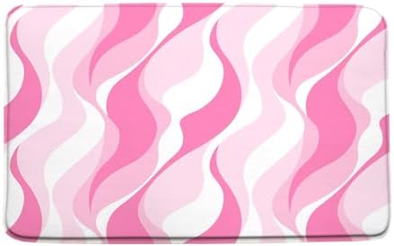Pink Abstract Stripes Bath Mat Boho Design