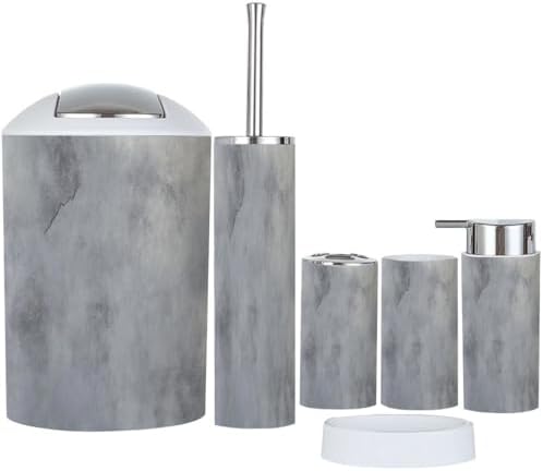 Boho Style 6 Piece Bathroom Accessory Set in Grey