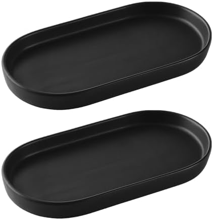 Eyrozia 2 Pack Matte Black Soap Dispenser Tray - 8 Ceramic Vanity Organizer Set