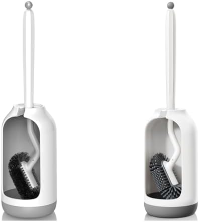 HAMITOR Toilet Brush Holder Set with Curved Bristle and Silicone Head