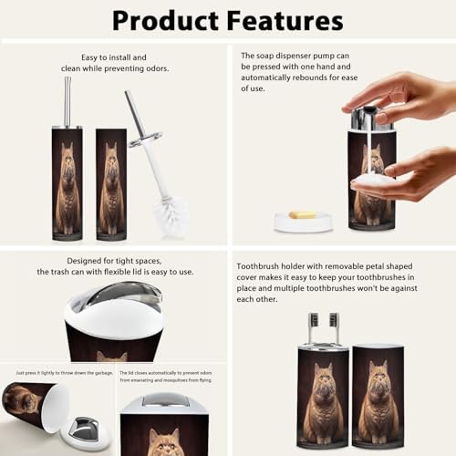 Boho Bathroom Accessory Set 6 Pieces with Trash Can and Toothbrush Holder