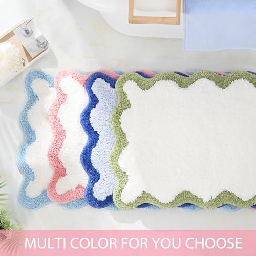 White Bath Mat with Pink Scalloped Edge 30x20