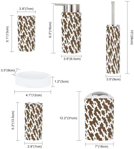 6 Piece Boho Cow Skin Brown Bathroom Accessory Set