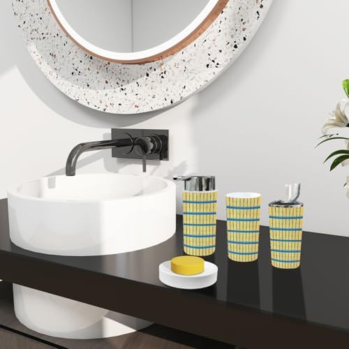 Boho Bathroom Accessory Set 6 Piece Yellow Blue