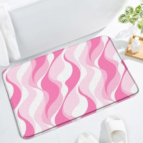 Pink Abstract Stripes Bath Mat Boho Design