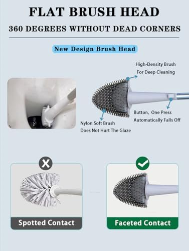 Toilet Brush and Holder Set with 2 in 1 Brush Head