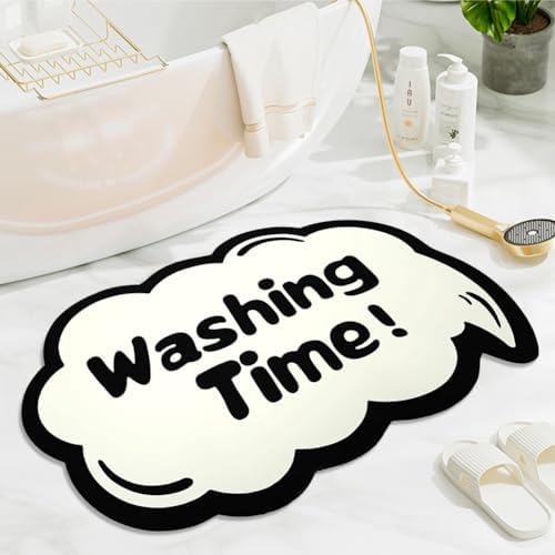 Funny Washing Time Bath Mat Black and White
