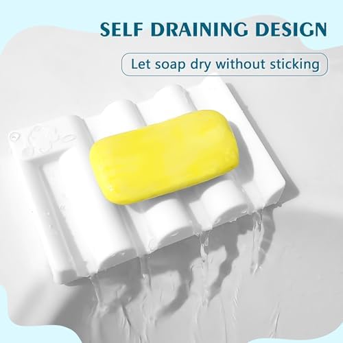 Coipdfty Wave Design Silicone Soap Dish Non-Slip Quick-Drying 2-Pack White