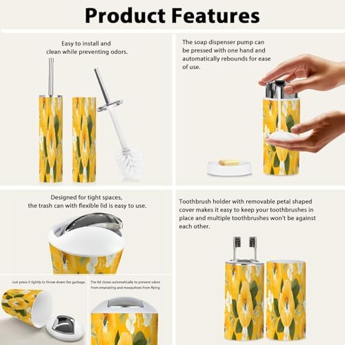 TRANQDEHOM 6-Piece Boho Floral Bathroom Accessory Set