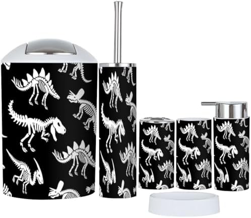 Boho Dinosaur Skeleton Fossil Bathroom Accessories Set 6 Piece