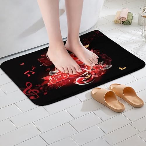 Jejeloiu Red Music Note Bathroom Rug 20x32