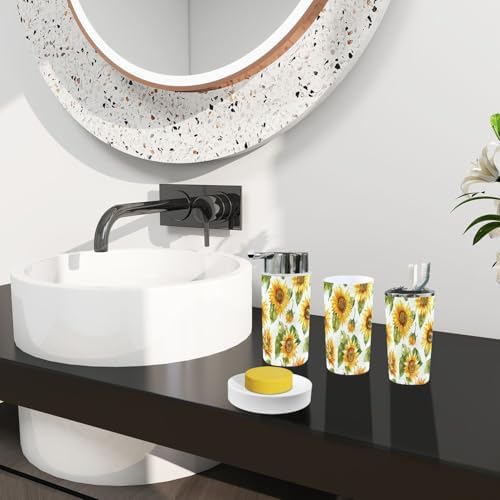 TRANQDEHOM 6-Piece Boho Sunflower Bathroom Accessory Set