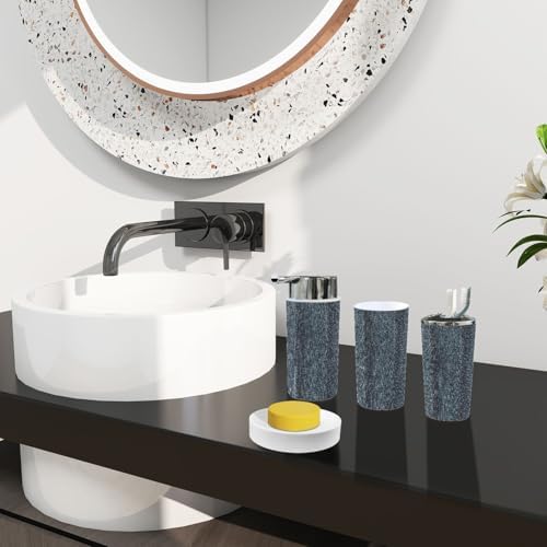 Boho Black Denim Texture Bathroom Accessories Set 6 Piece