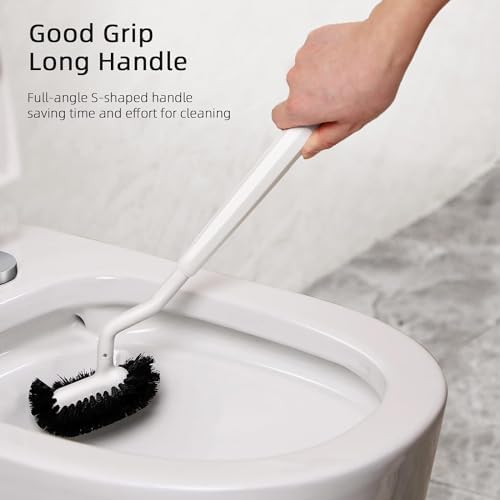 HAMITOR Toilet Brush Holder Set with Curved Bristle and Silicone Head