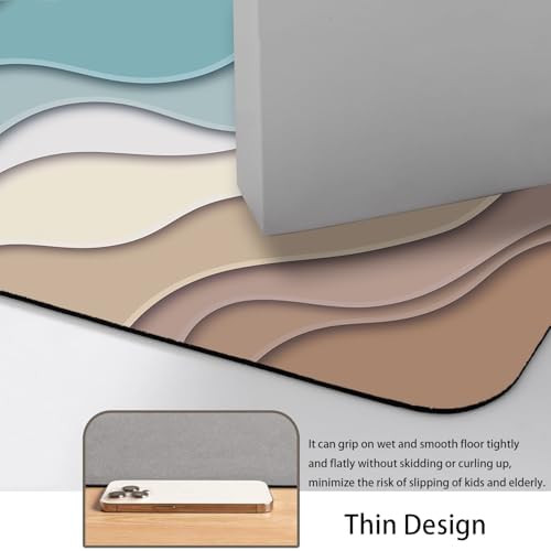 Teal Blue Geometric Bath Rug - Non Slip Quick Dry 16x24