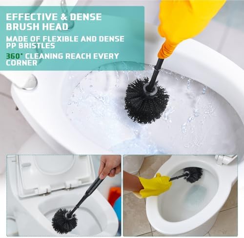 Roshtia 6-Piece Toilet Brush Set with Holder and Caddy Black