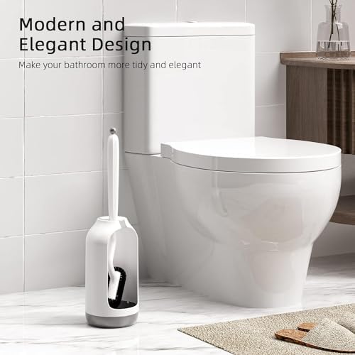 HAMITOR Toilet Brush Holder Set with Curved Bristle and Silicone Head