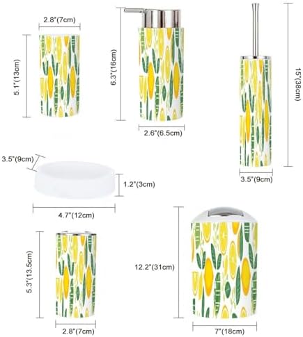 Boho Lemon Bathroom Accessory Set 6 Piece Modern