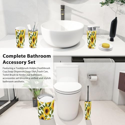 Boho Sunflowers Bathroom Accessory Set 6 Piece