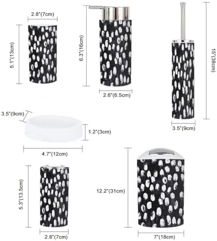 Boho Bathroom Accessory Set 6 Piece Black White Gouache
