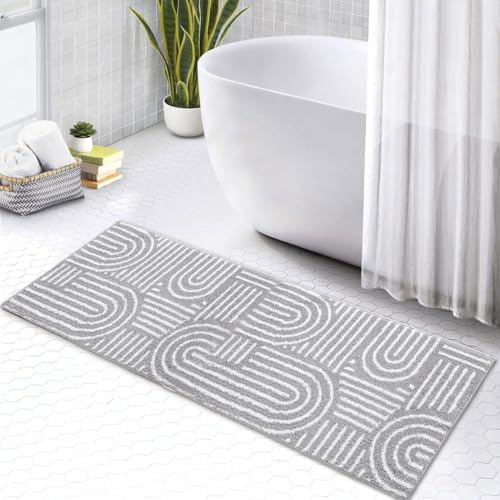 Urtlmaji Grey Bath Runner Rug 24x60 Non-Slip Microfiber