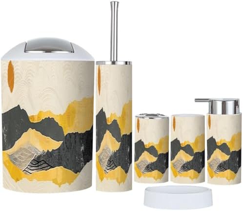 Boho Japanese Bathroom Accessory Set with 6 Pieces