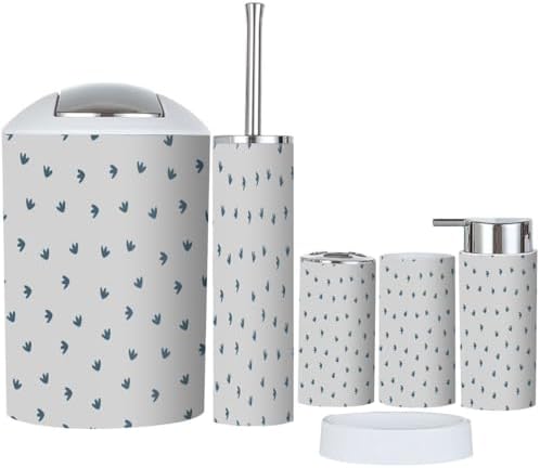 Boho Dinosaur Footprints Gray Bathroom Accessories Set 6 Piece