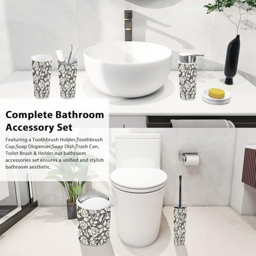 Boho Leaf Pattern Bathroom 6 Piece Accessory Set