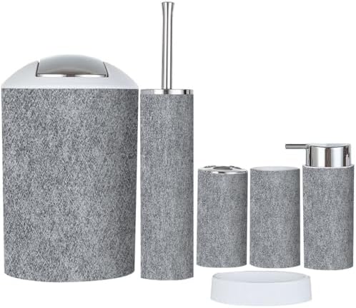 TRANQDEHOM 6-Piece Boho Black Denim Texture Bathroom Accessory Set