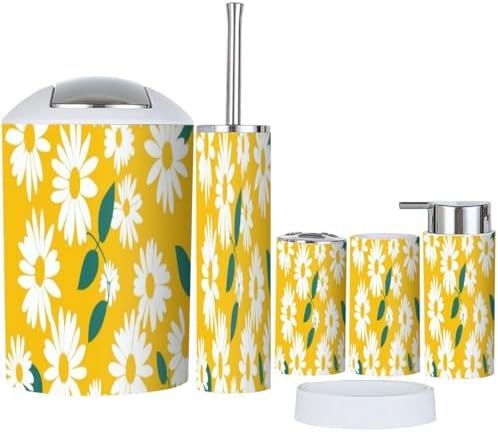 Boho Daisy Pattern 6-Piece Bath Accessories Set