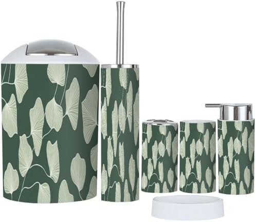 Boho Tropical Leaf Bathroom Accessory Set 6 Piece