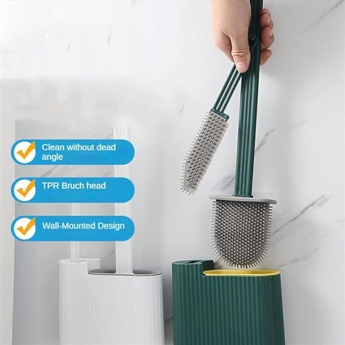 Stylish Toilet Brush with Holder Set - Green