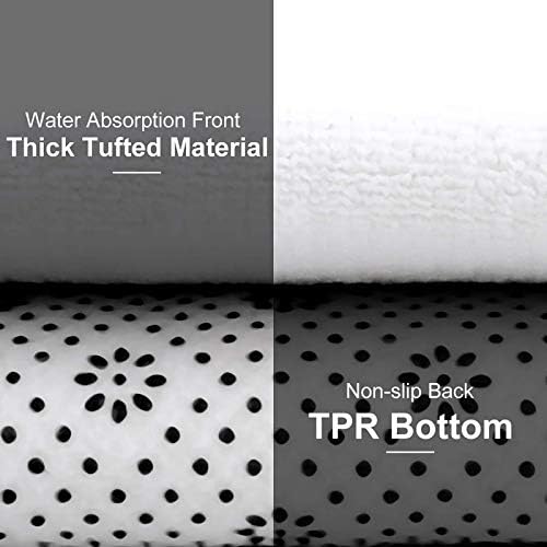 Pink Floral Bath Rug with Black White Stripes Pattern