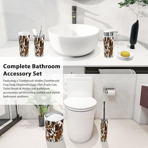 Boho Cow Leather Bathroom Accessory Set of 6