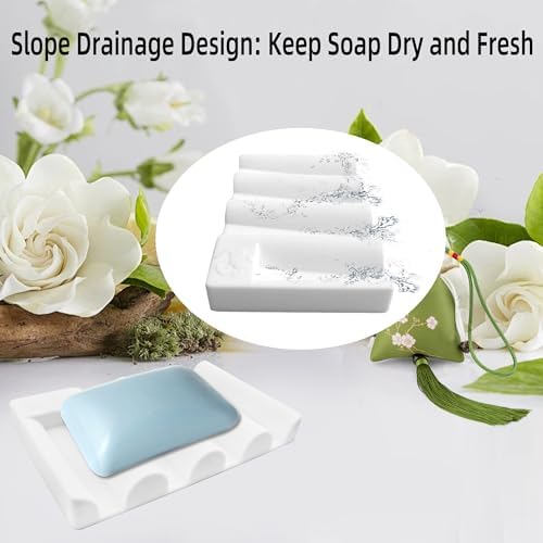 Coipdfty Wave Design Silicone Soap Dish Non-Slip Quick-Drying 2-Pack White