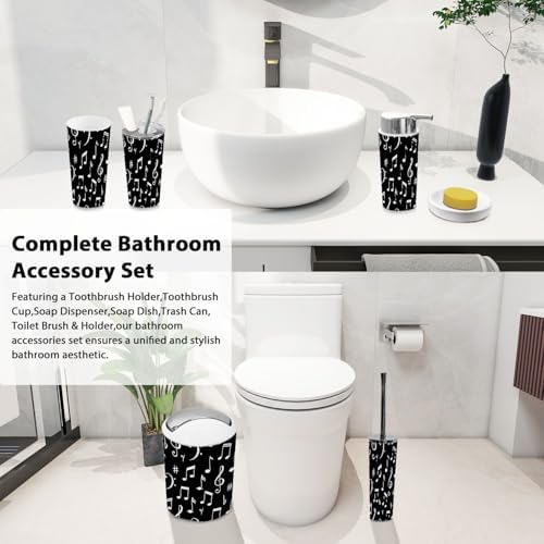 Boho Musical Notes Bathroom Accessory Set 6 Piece
