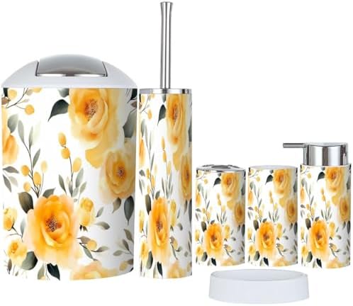 TRANQDEHOM 6-Piece Boho Golden Blooms Bathroom Accessory Set