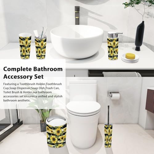 TRANQDEHOM 6-Piece Bathroom Accessory Set with Sunflowers Design