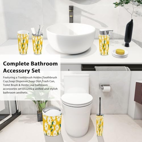 Boho Daisy Pattern 6-Piece Bath Accessories Set