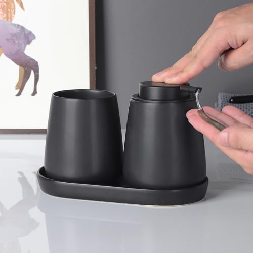 Eyrozia 2 Pack Matte Black Soap Dispenser Tray - 8 Ceramic Vanity Organizer Set