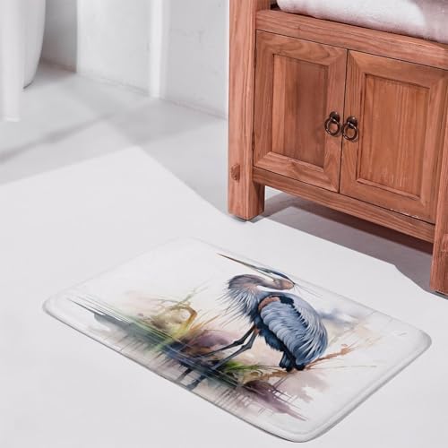 HighonHi Blue Heron Bath Rug 16x24 Non-Slip Absorbent Carpet