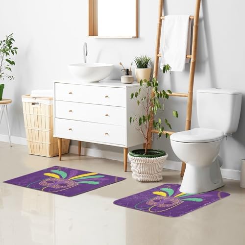 YETTASBIN Mardi Gras Mask Bath Mat Set 1