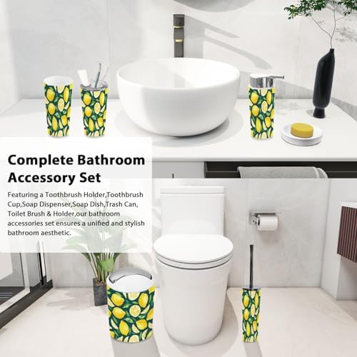 Bathroom Accessory Set 6 Piece Lemon Pattern 1