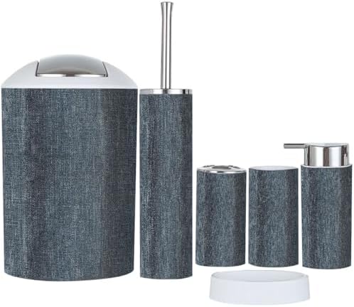 Boho Black Denim Texture Bathroom Accessories Set 6 Piece